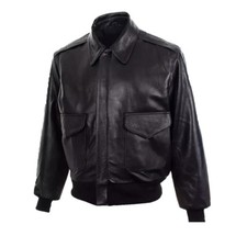 Blouson bombardier homme noir en cuir d'agneau véritable Airforce A2...
