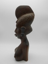03 ) ART AFRICAIN :  SCULPTURE / STATUE BUSTE DE FEMME EN BOIS " COLA ROUGE "