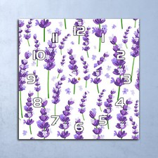 Horloge Murale En Verre 30x30 Provence violette lavande fleurs pourpre et vert