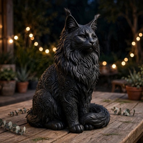 Statue chat maine coon noir - statue,