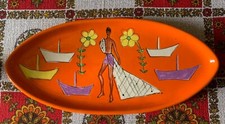 Superbe céramique grand plat décoratif orange émaillé 1960's vallauris