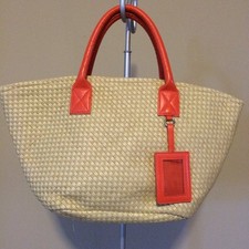 Avon Paper Straw Summer Bag Purse Tote Beige / Orange