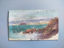 Tableau Huile Sur Papier Vue Marseille ? Alger ? Marine Mer Littoral