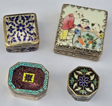 4 Belles boites à pilules anciennes en émaux cloisonnées en ARGENT / Titre 925