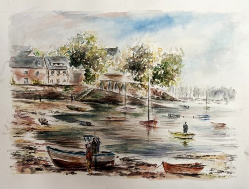 Tableau aquarelle pêcheurs - pêcheurs, à