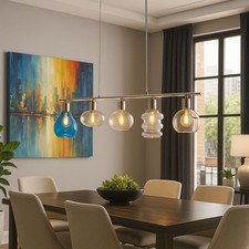 Lampe Suspension Lumière pour Salle à Manger Verre Multicolore 5xLED Dimmable