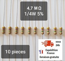 Résistance 4,7Mohm 10 pièces 1/4W 5% Resistance Cuche Métal 4M7 ohm