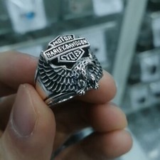 Solid Silver 925 Signet Men's Jewelry H Davidson Biker Ring