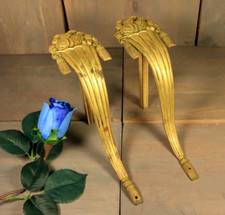 French Antique PAIR Gilt Brass Bronze Curtain Tie Backs Rod Hooks Empire Style