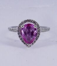 BAGUE OR GRIS 14K DIAMANTS SAPHIR ROSE POIRE 2 CARATS XXE 