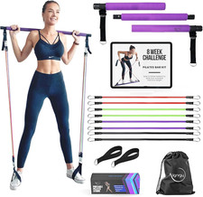 Portable Pilates Bar Kit with Resistance Bands (20, 30, 40, 50 LB) - 8 Week Vide