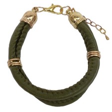 BRACELET femme skaï léger  VERT OLIVE & doré réglable chainette 15,5 à 18,5 cm