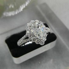 Bague de fiançailles double halo en or blanc massif 14 carats en moissanite c...