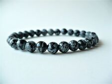 Bracelet obsidienne flocon de neige perles 8 mm - pierre fine gemme