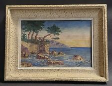 Tableau huile sur panneau bord de mer marine milieu XXème