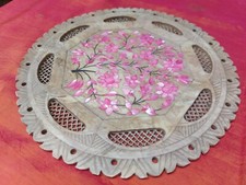 Assiette décor Sculpture florale Marbre Pietra Dura pierres semi-précieuses Inde