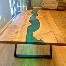 Table à manger en résine époxy verte table en bois d'acacia décoration...