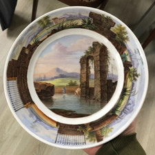 Belle Assiette Porcelaine Paris XIXème Scène Ruine Paysage