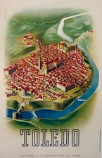 AFFICHE ANCIENNE ENTOILEE RICARD GIRALT MIRACLE  TOLEDO ci 1930'