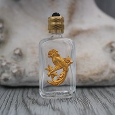 Miniature de parfum vide, bouteille en verre transparent décoré d'un oiseau