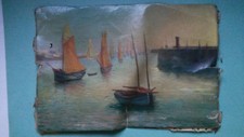 Tableau très ancien HST Huile sur toile Marine sans chassis Signature a identifi