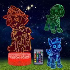 MIINSEY Pat Patrouille Veilleuse 3D pour Enfants, 3 Pièces lampe à illusion 3D a