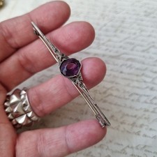BROCHE Ancienne en Argent ART DECO 1920 Verre Violet Solid Silver Brooch