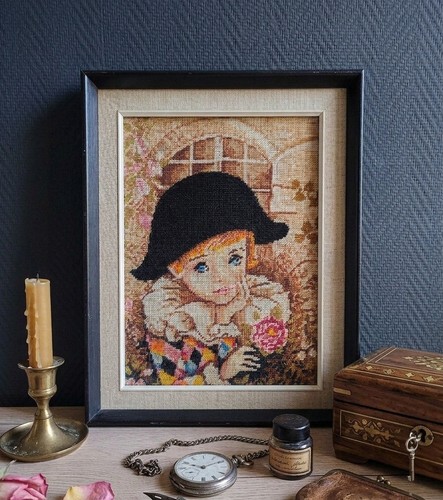 Ancien tableau canevas pierrot - ancien,