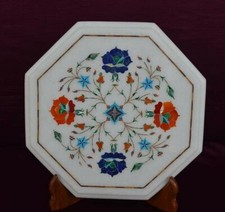 12 " Marbre Coin Table Top Handmade Floral Incrustation Demi Précieux Stones