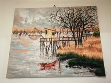  Tableau MARINE  Peinture huile sur toile Les Regates sur la Gironde SIGNÉ CÔTÉ 