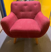 Fauteuil vintage 1 place dossier capitonné Alinea couleur framboise