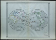 1850ca - Mappemonde - Carte géographique ancienne - Rare carte du monde