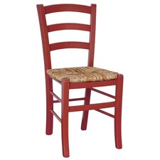 Chaise Venezia En Bois De Hêtre Rouge Avec Assise Tressée En Paille De Riz