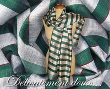 Très jolie étole en SOIE Sauvage rayures blanches et vertes - GSSA-8