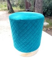 tabouret bleu et or velours capitonné  34 cm de hauteur 32,5 de largeur 