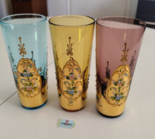 3 verres à orangeade eau vintage  Murano rouge et dore fleurs en émaillées