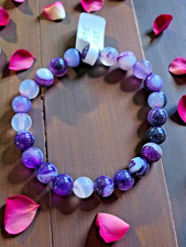 Bracelet perles 8 mm  en pierre Naturelle AGATE VIOLETTE  n° 13