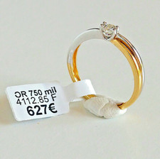 Bague or bicolore 18 carats neuve femme diamant solitaire 0,12 carat jeune fille
