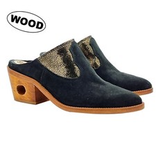 Sabot De Femme Noir Avec Détails or Et Talon 7 CM - Made IN Italy - GL136 NERO