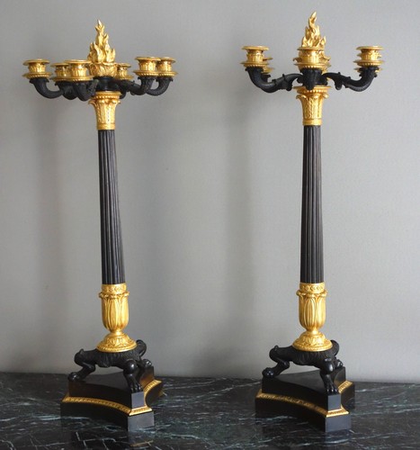 Paire candélabres bronze - -,