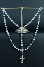 Nice antique french  Rosary White glass Sterlin Virgin Mary Cross crucifix 