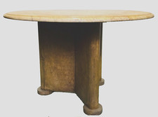 guéridon art déco piétement tripode en loupe emboine dessus marbre . XX siècle .