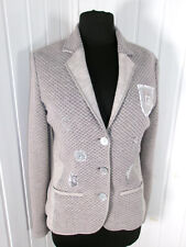 VESTE blouson blazer tricot polyester gris surpiqué JUST WHITE 38 strass sequins