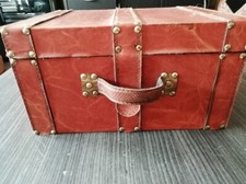 RARE!!! Ancienne mallette France - Malle de voyage cuir bois tissu laiton