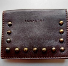 PORTE CARTE LAMARTHE EN CUIR MARON NEUF CLOUS DÉCORATIFS