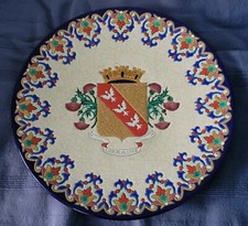 Superbe ancien plat émaux de longwy  "LORRAINE" diam 37cm