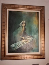 tableau huile sur toile signé Roger SURAUD "Pianiste" Toile P25 81 x 60 cm