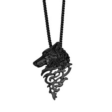 pendentif en métal tête de loup noir chaine de + 30 cm environs