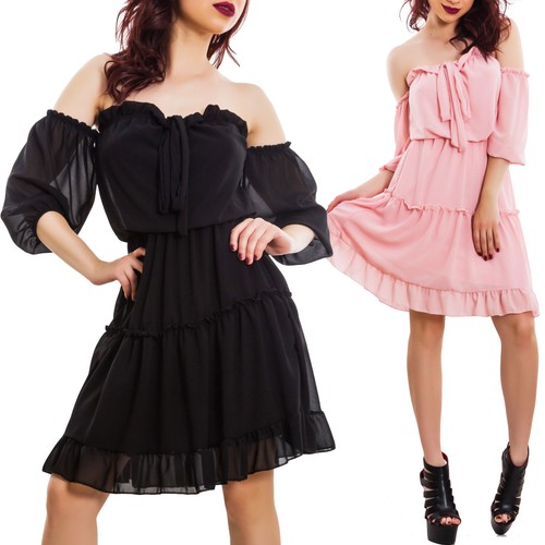 Robe femme chiffon épaules - robe,