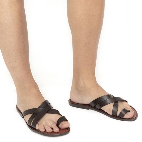Tongs homme cuir - , marron